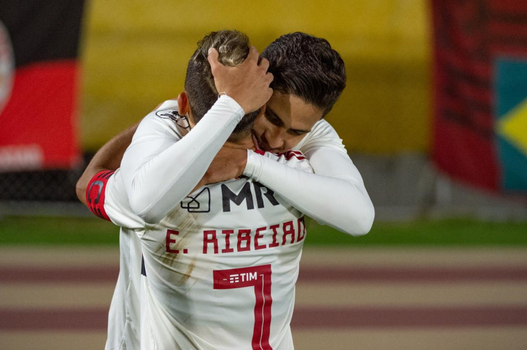 Pedro marcou seu terceiro gol com a camisa rubro-negra. Foto: Alexandre Vidal/Flamengo